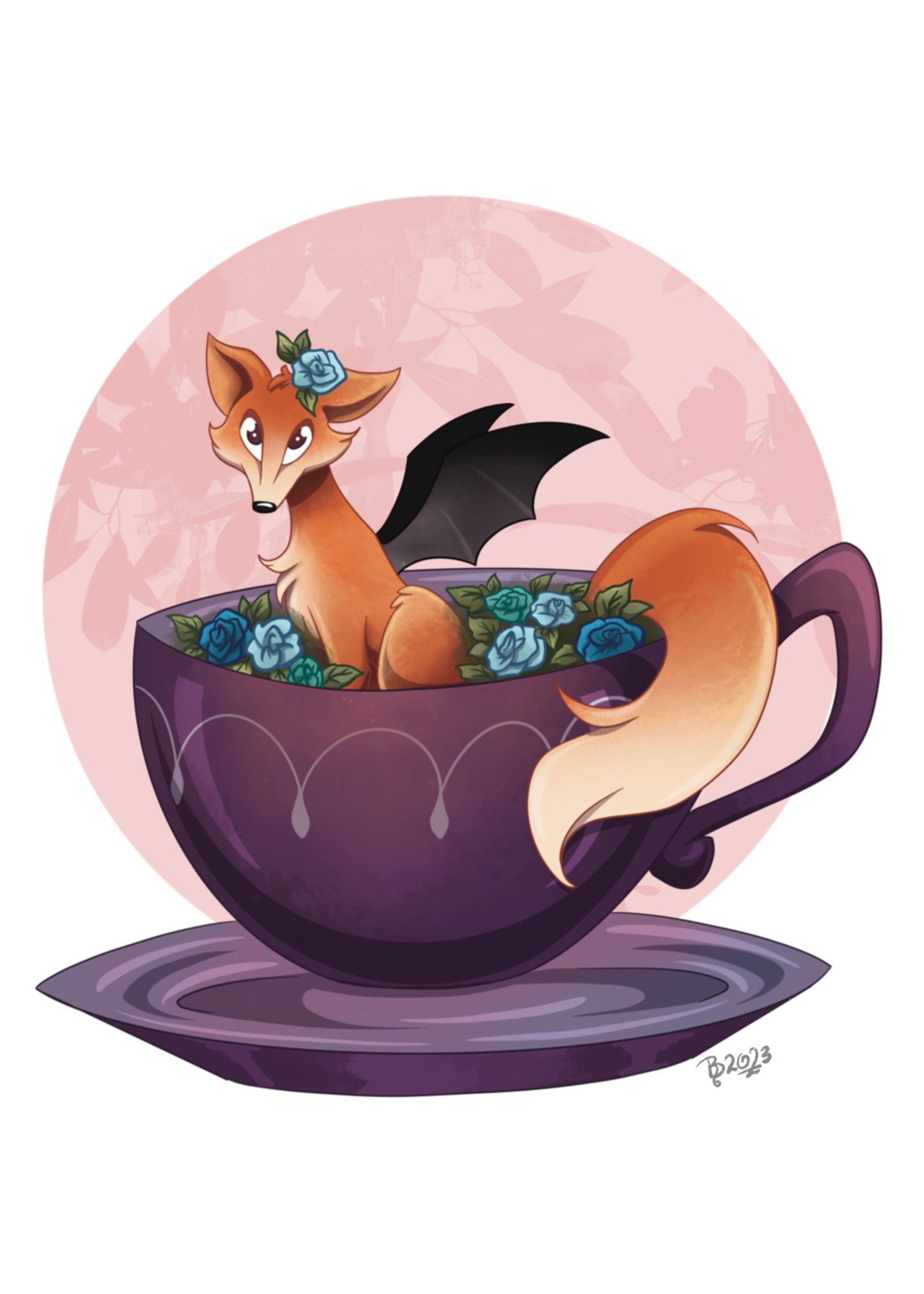 Fox Bat Teacup - PRINT