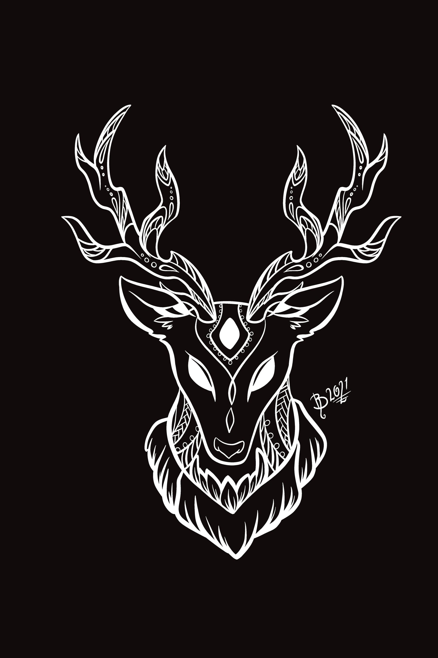 Black and White Deer - PRINT