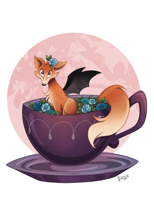 Fox Bat Teacup - PRINT